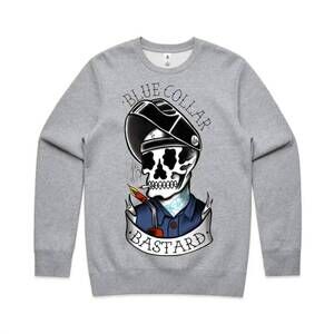 NEW TROLL CO. men's blue collar bastard crewneck top in nickel